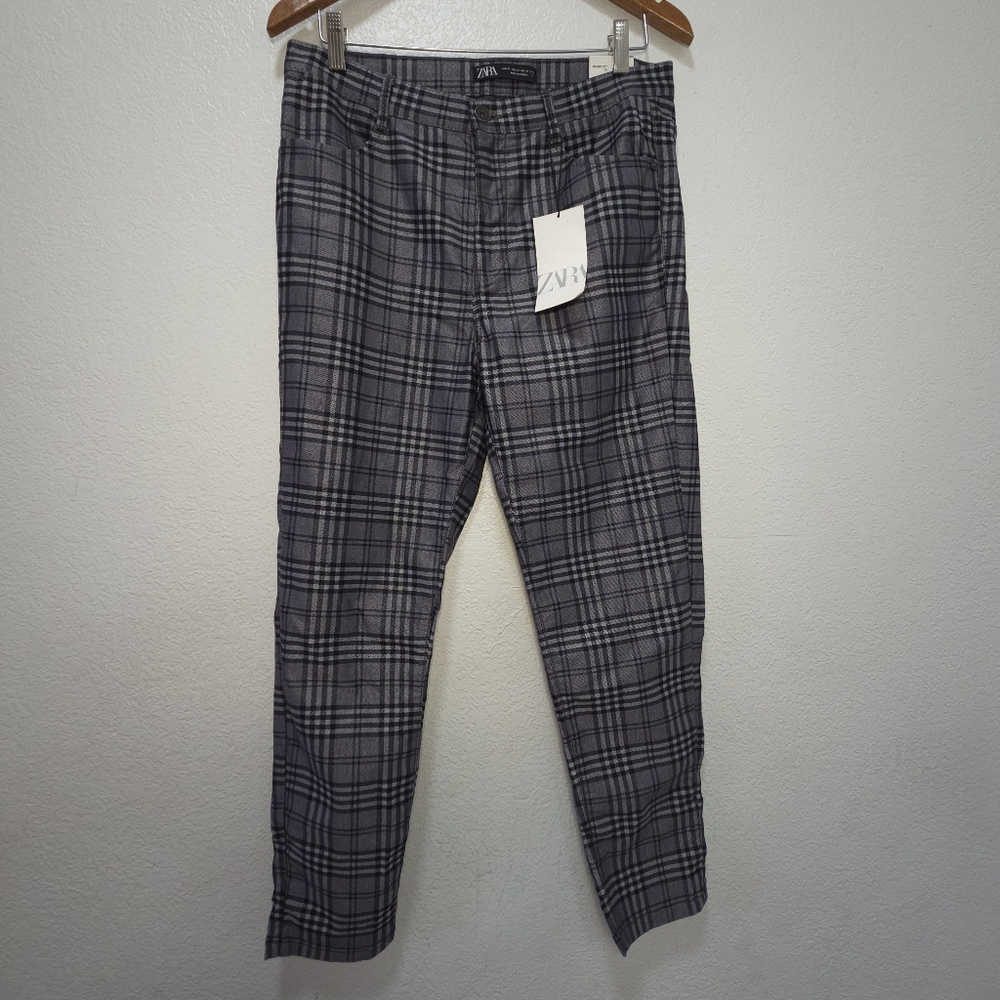Zara Slim Skinny Plaid Fit Jeans Womens Grey/Black Dark Wash Zip Size 34